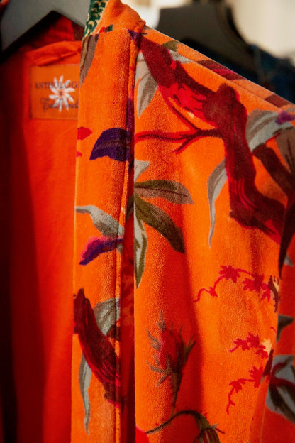 Anthologist x East Winds Velvet Robe, Orange Tropical Print