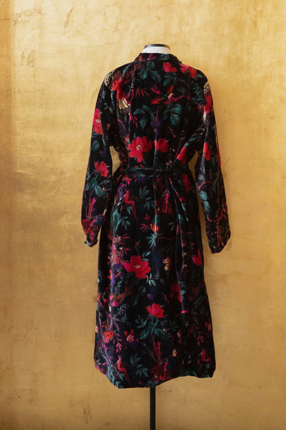 Anthologist x East Winds Velvet Robe, Black, Tropical Print