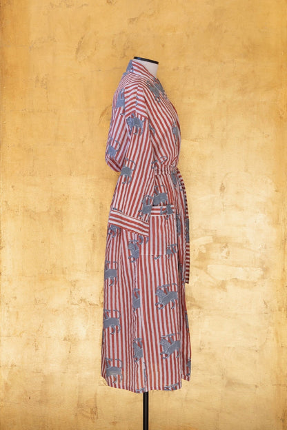 Anthologist Hand-Blocked Robe, Rust with Cycladic Blue Chimera