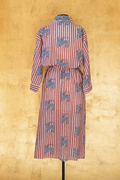 Anthologist Hand-Blocked Robe, Rust with Cycladic Blue Chimera