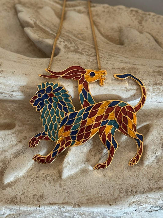 Chimera Cloisonné Pendant on Serpent Chain