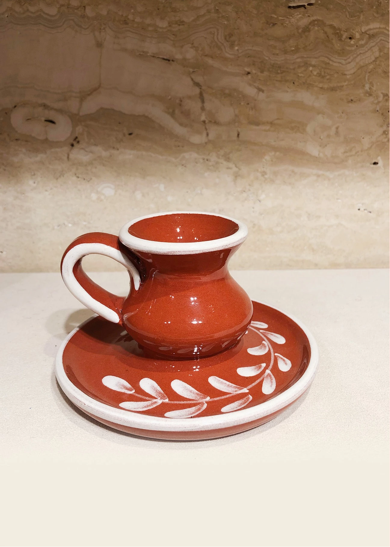 Anthologist Ceramic Candlestick With Handle in Red Clay