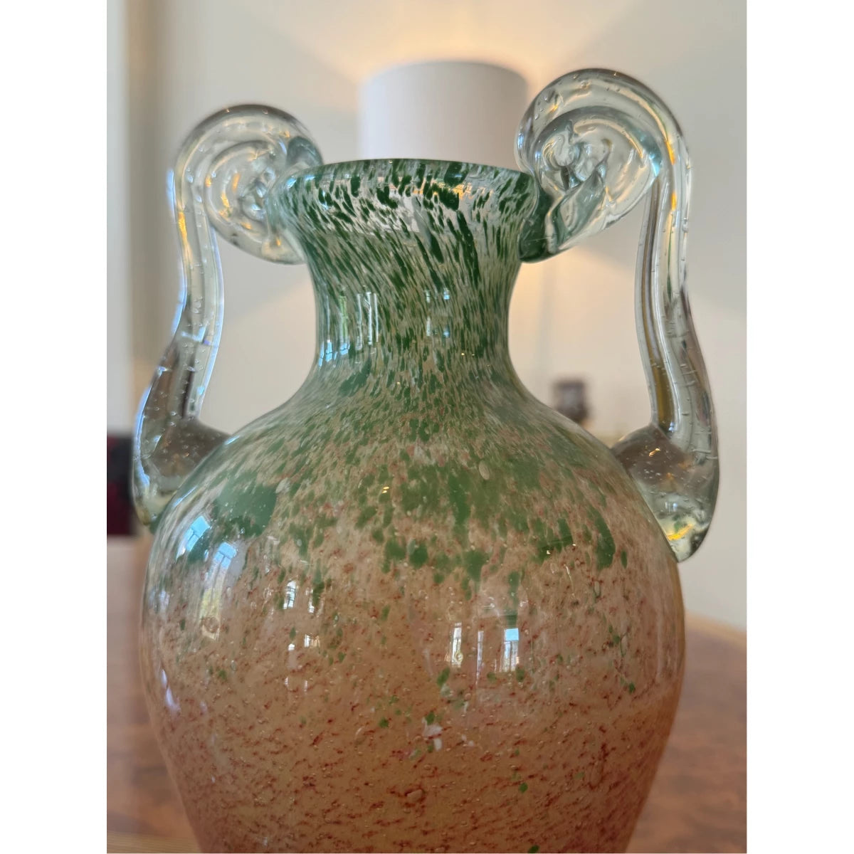 Blown Glass Amphora Vase, Cinnabar Green