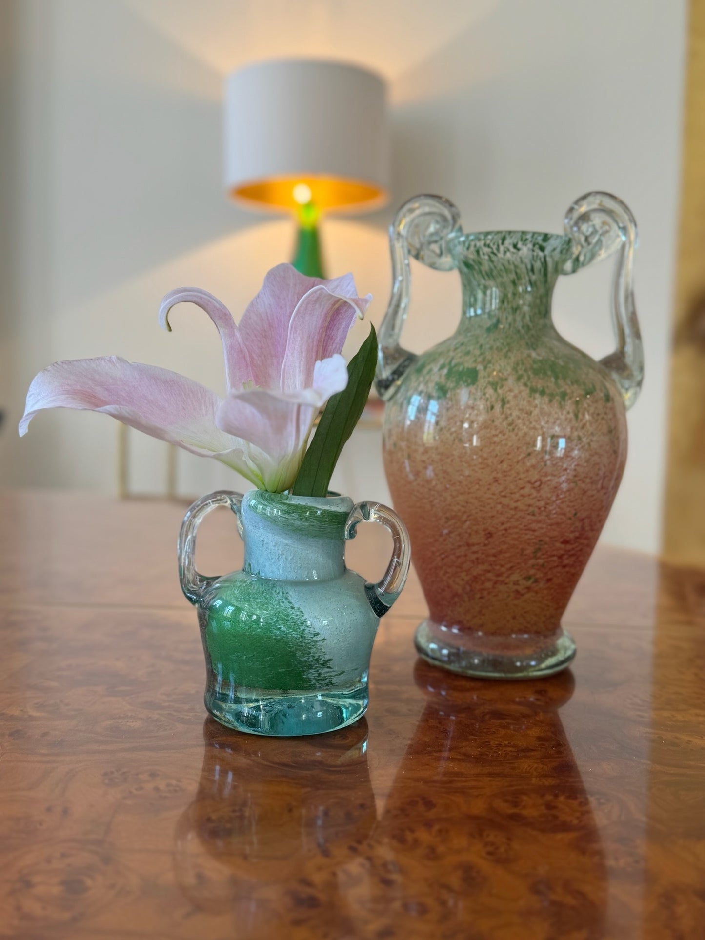 Blown Glass Amphora Vase, Cinnabar Green