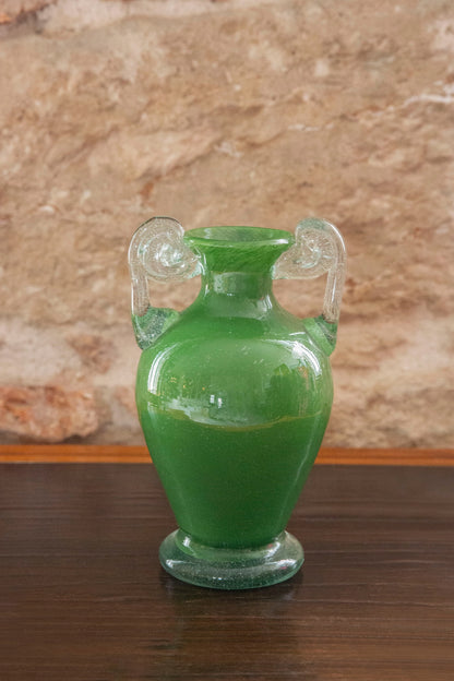 Blown Glass Amphora Vase, Green