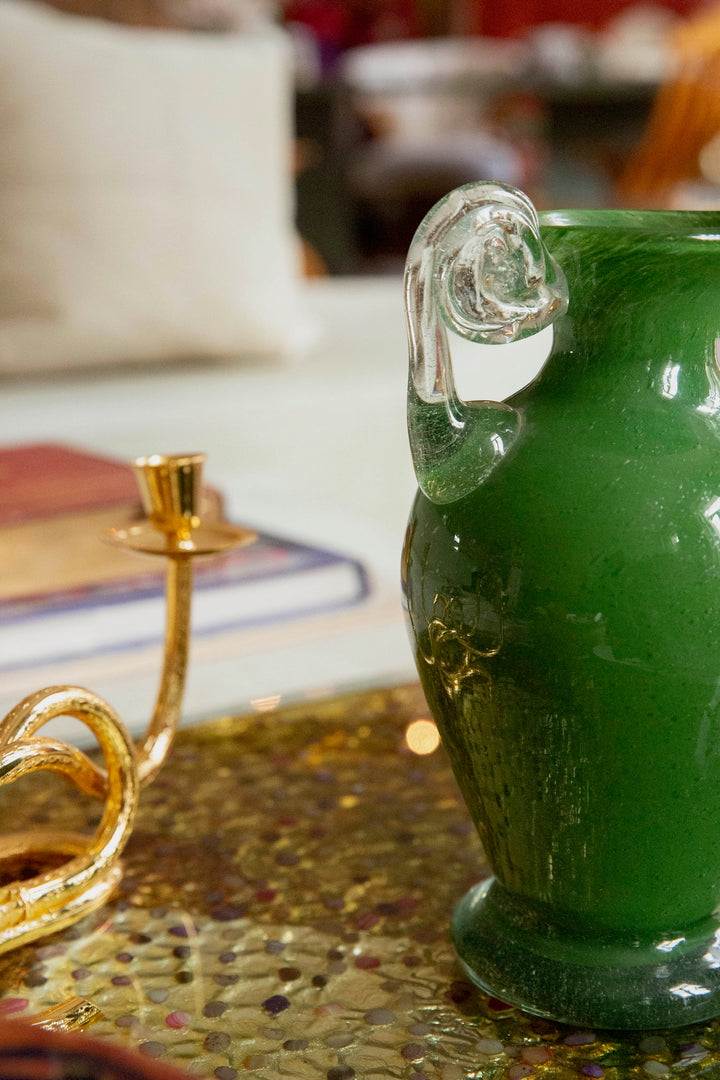 Blown Glass Amphora Vase, Green