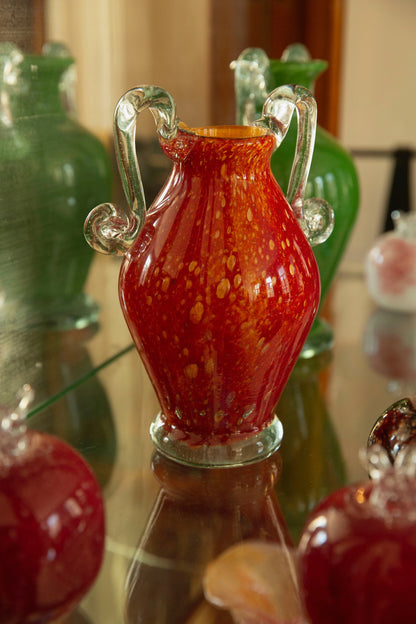 Blown Glass Amphora Vase, Gold Speckled Red, Medium