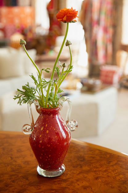 Blown Glass Amphora Vase, Gold Speckled Red, Medium