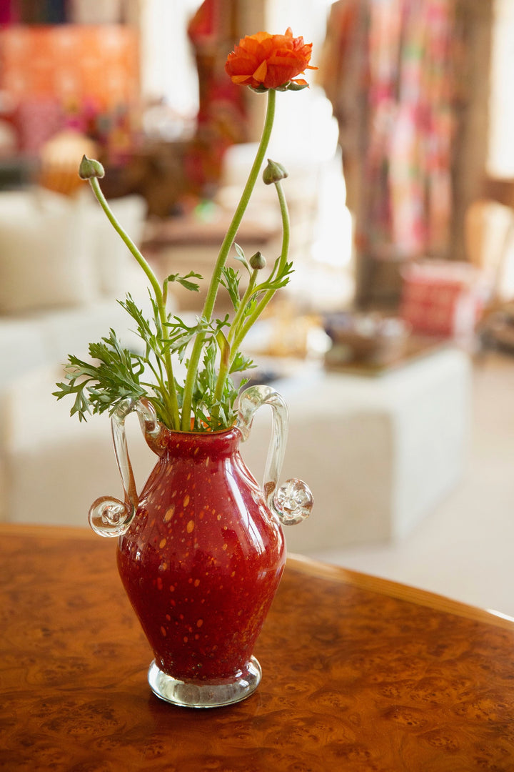 Blown Glass Amphora Vase, Gold Speckled Red, Medium