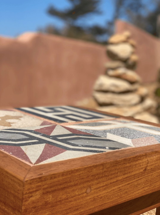 Vintage Cement Tile and Teakwood Table