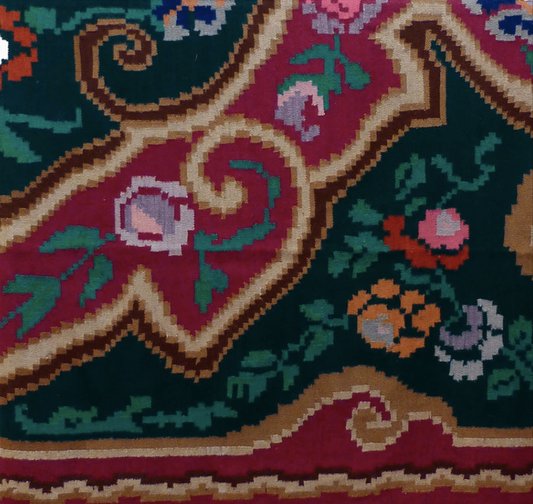 Aqua/Burgundy Floral Kilim Carpet