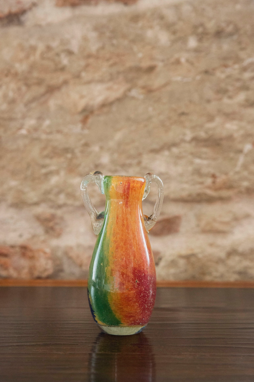 Blown Glass Amphora Vase, Blue, Green and Orange Slim