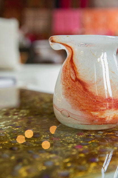 Blown Glass Bloom Vase, White and Amber