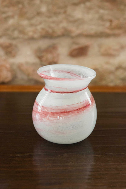 Blown Glass Round Vase, White and Amber