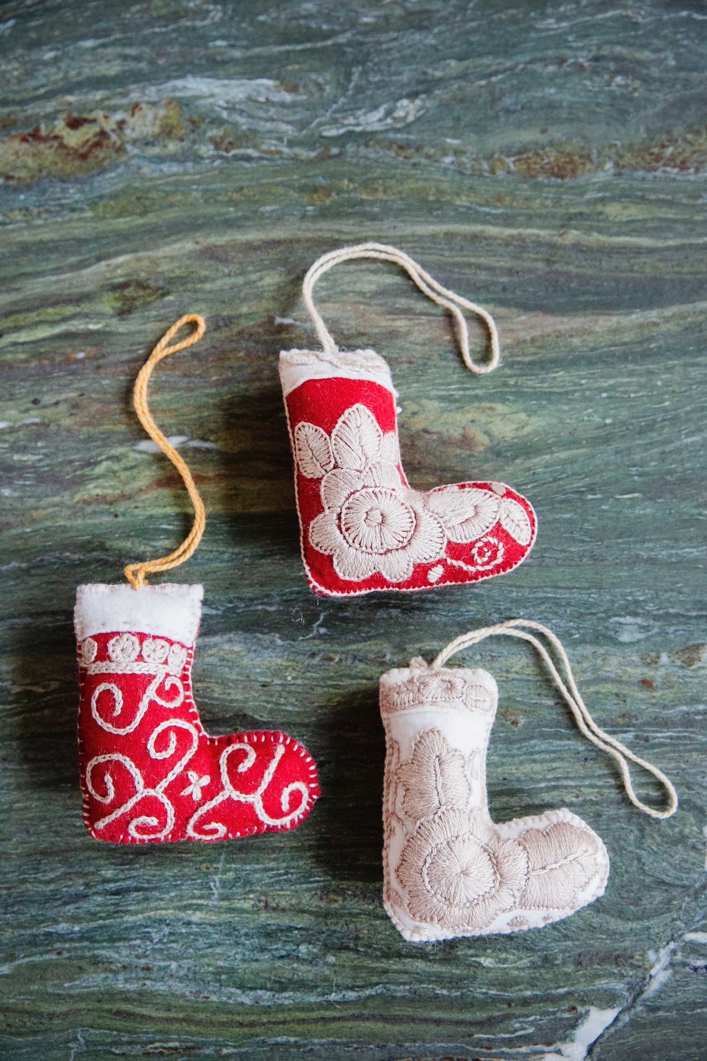 Holiday Edition Embroidered Felt Boot Ornament Set of 3