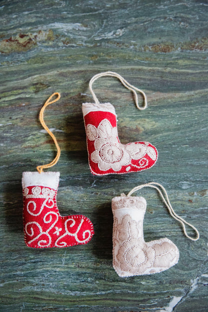 Holiday Edition Embroidered Felt Boot Ornament Set of 3