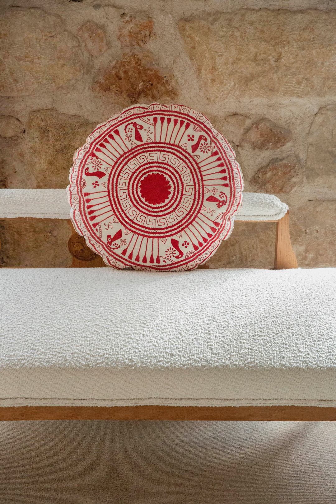 Mycenaean Bloom Vintage Pillow - Red