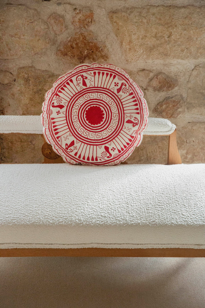 Mycenaean Bloom Vintage Pillow - Red