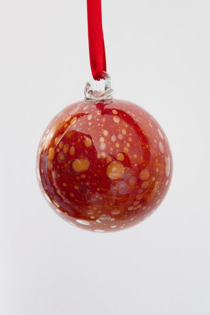 Christmas Glass Ornament, Crimson Red and Gold Speckle