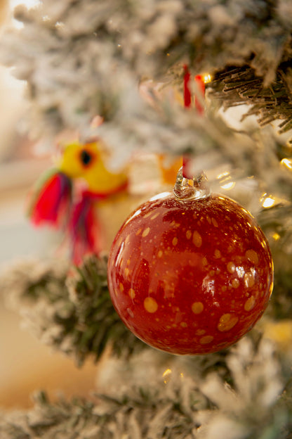 Christmas Glass Ornament, Crimson Red and Gold Speckle
