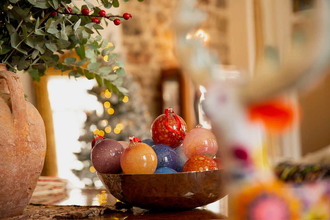 Christmas Glass Ornament, Crimson Red and Gold Speckle