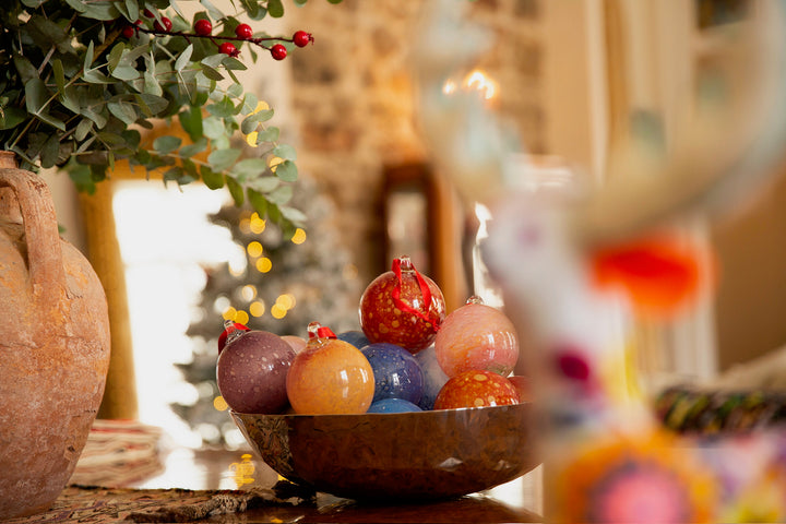 Christmas Glass Ornament, Crimson Red and Gold Speckle