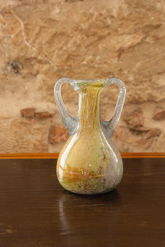 Blown Glass Amphora Vase, Yellow and Lavender