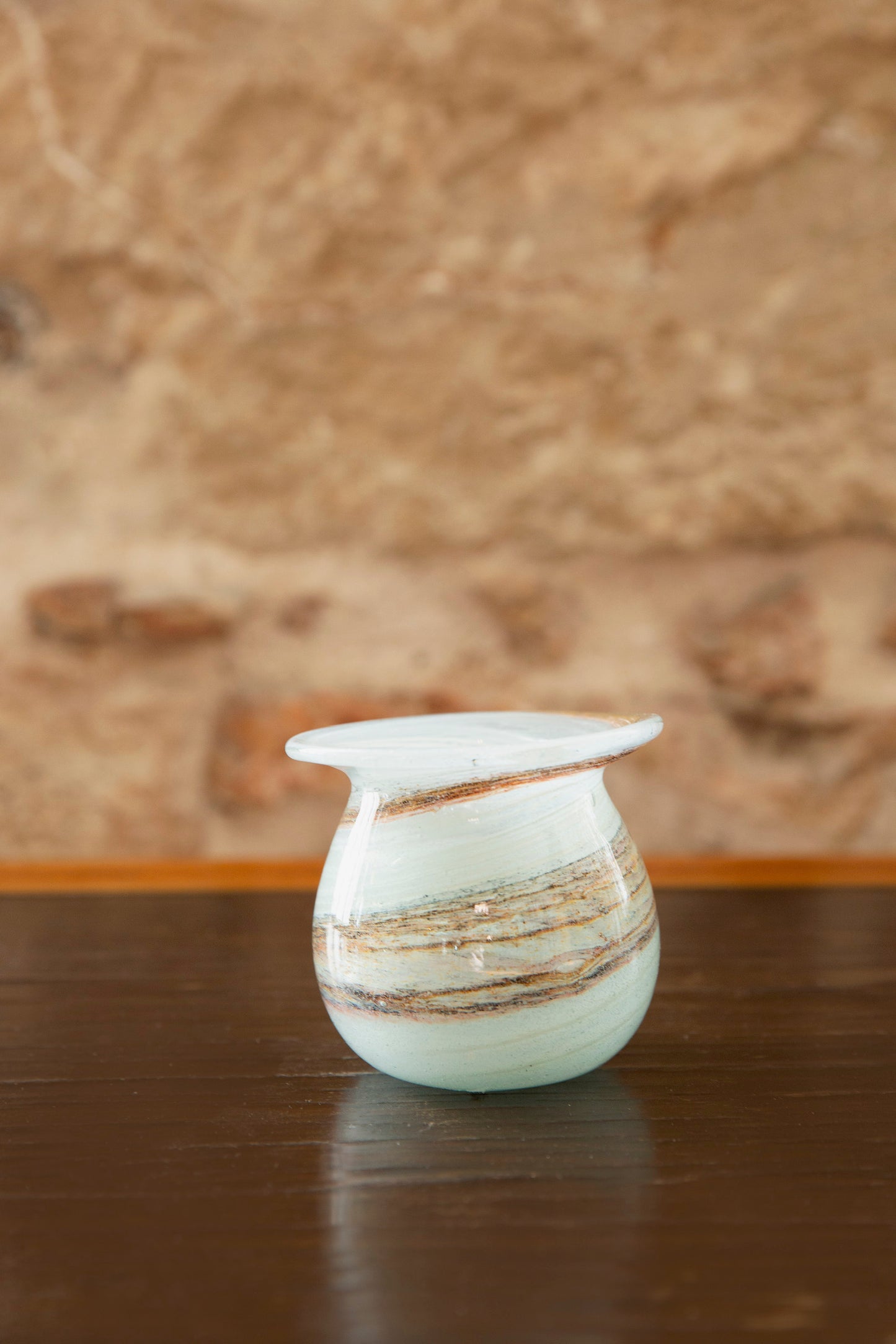 Blown Glass Round Vase, White and Brown