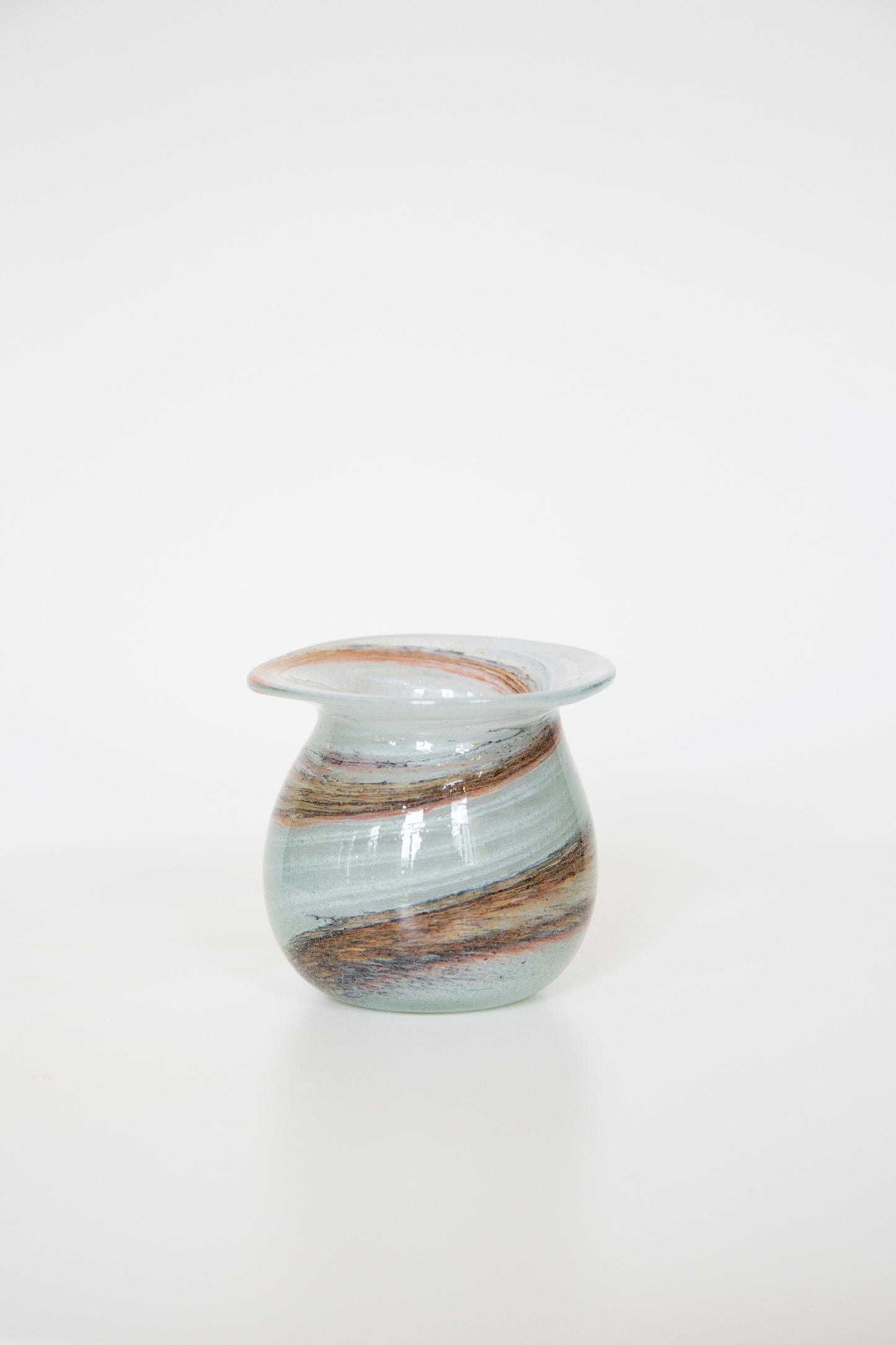 Blown Glass Round Vase, White and Brown