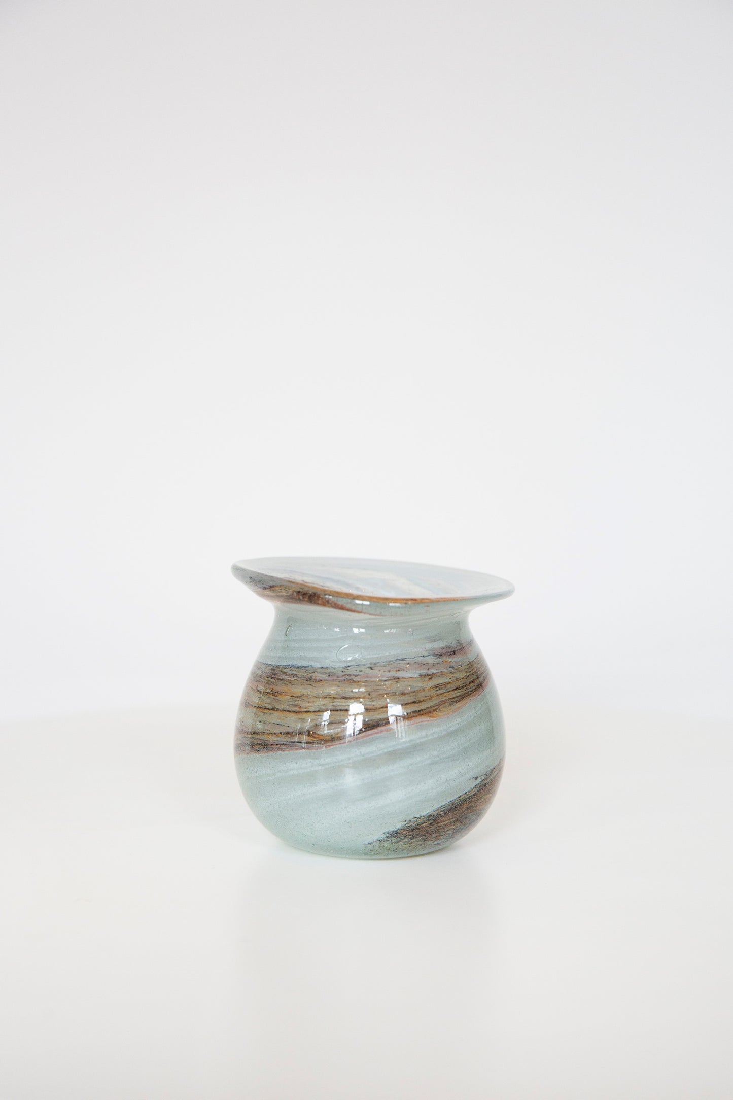 Blown Glass Round Vase, White and Brown