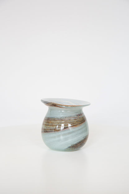 Blown Glass Round Vase, White and Brown