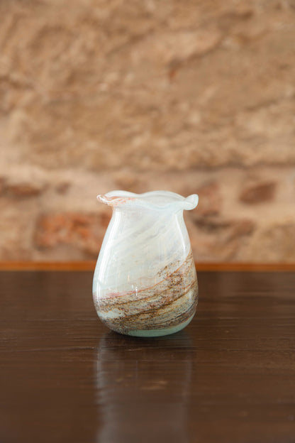 Blown Glass Bloom Vase, White and Brown