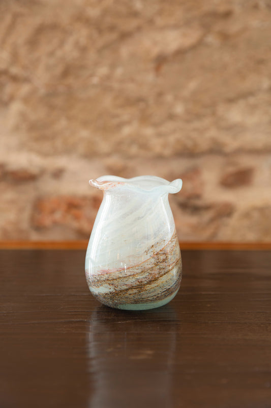 Blown Glass Bloom Vase, White and Brown