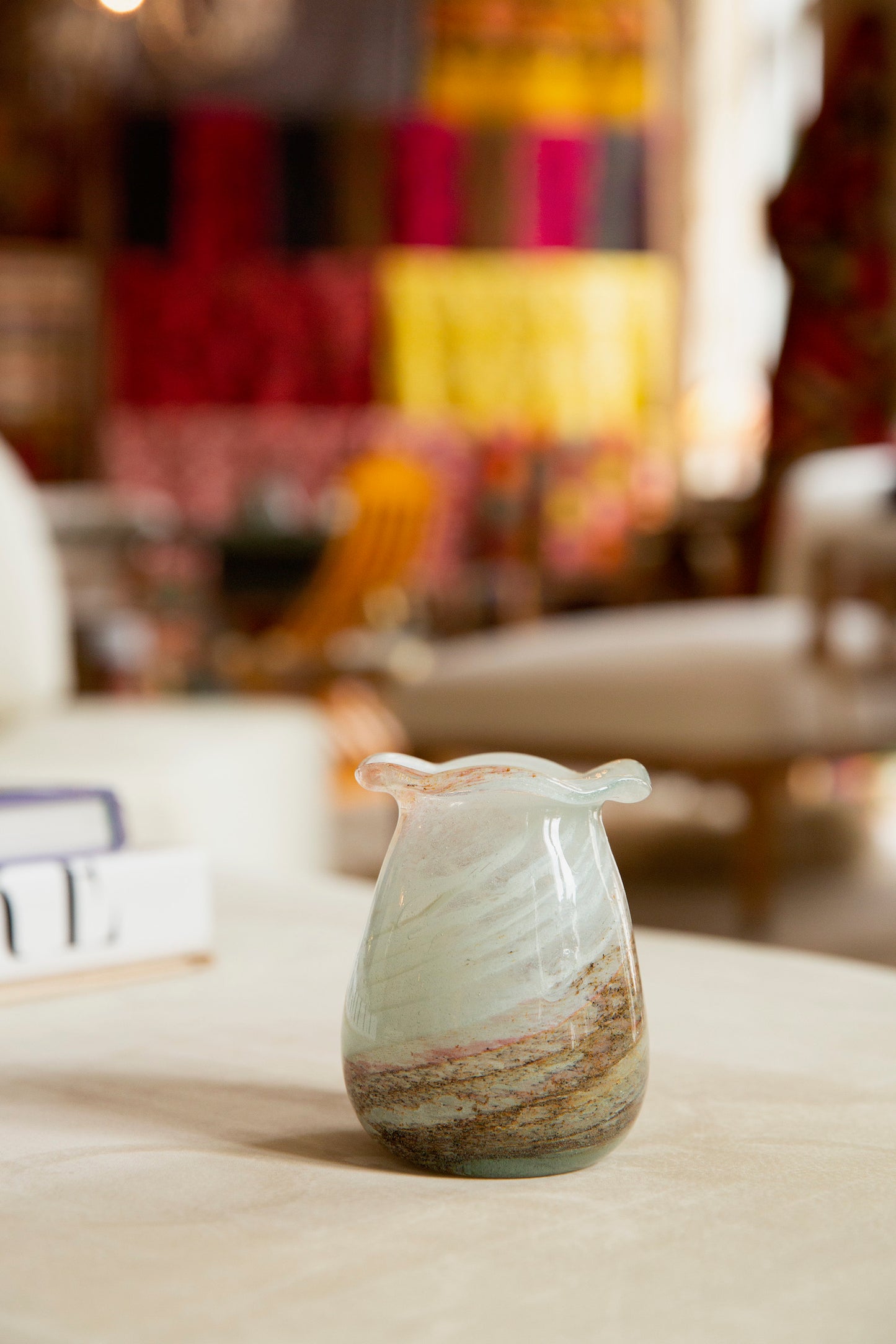 Blown Glass Bloom Vase, White and Brown