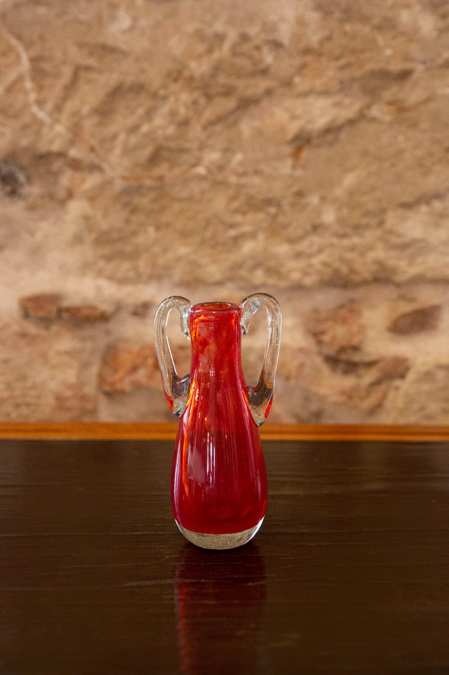 Blown Glass Small Amphora Vase, Red