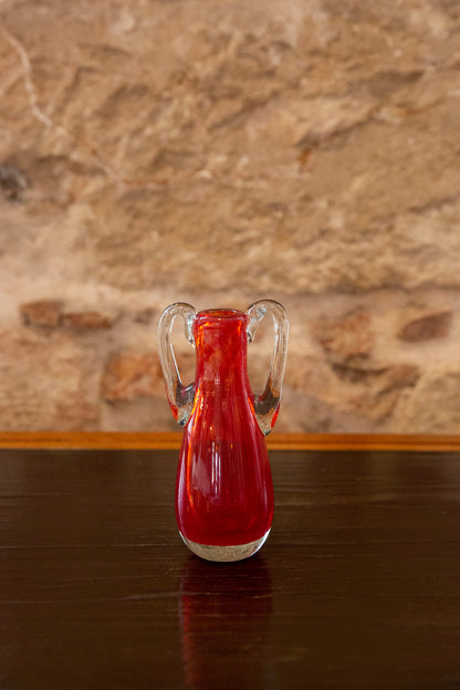 Blown Glass Small Amphora Vase, Red