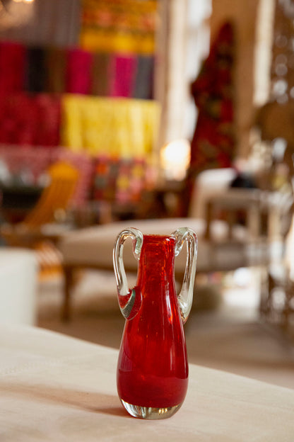 Blown Glass Small Amphora Vase, Red