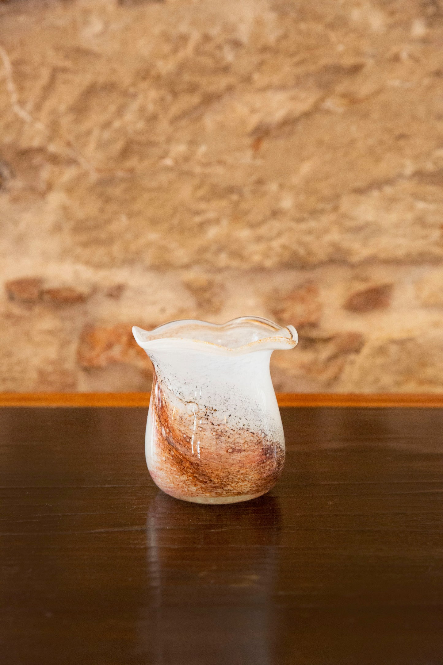 Blown Glass Bloom Vase, White and Brown