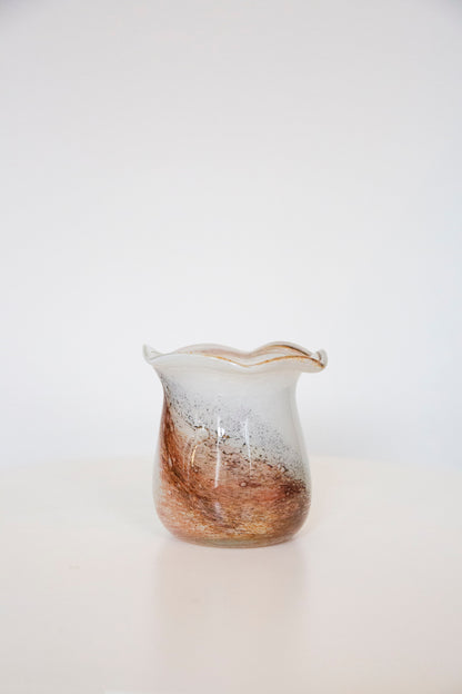 Blown Glass Bloom Vase, White and Brown