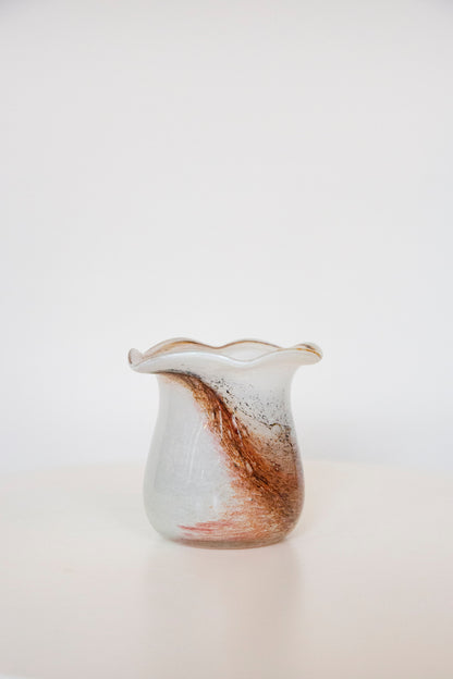 Blown Glass Bloom Vase, White and Brown