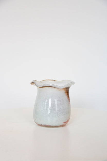 Blown Glass Bloom Vase, White and Brown