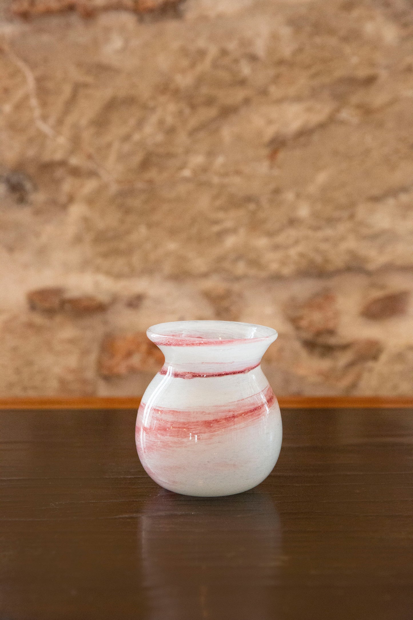 Blown Glass Round Vase, White and Amber