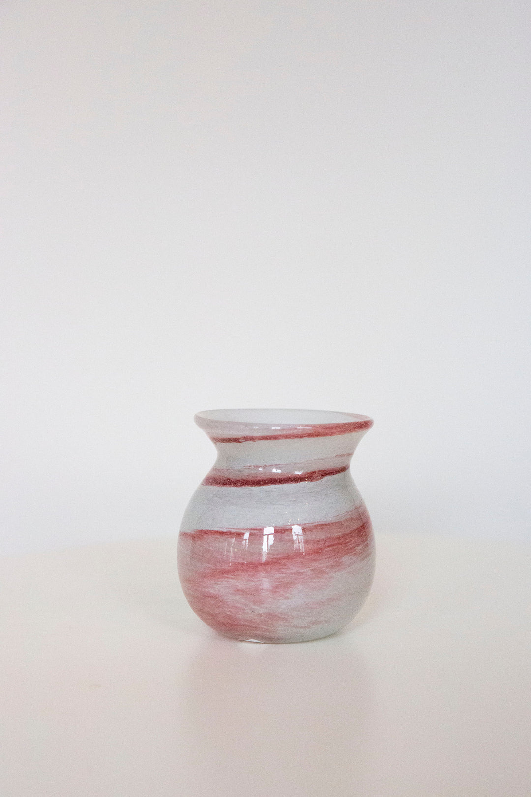 Blown Glass Round Vase, White and Amber