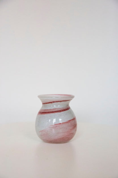 Blown Glass Round Vase, White and Amber