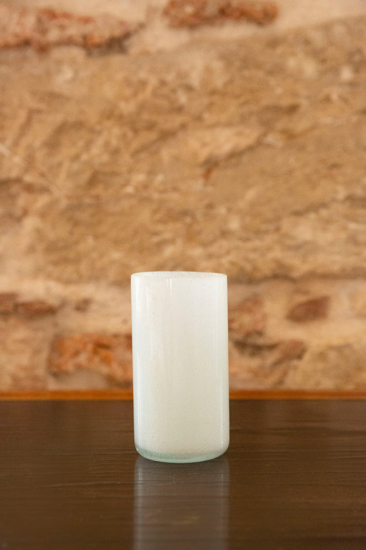Blown Glass Cylindrical Vase, White