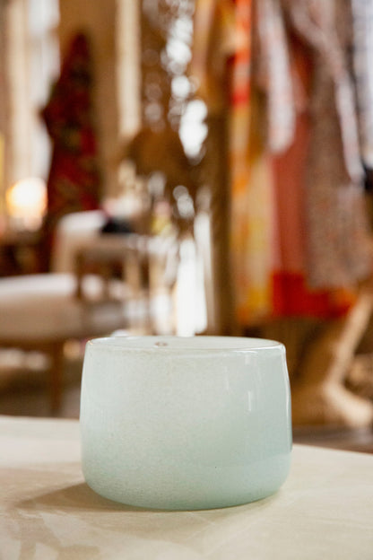 Blown Glass Short Cylindrical Vase, White