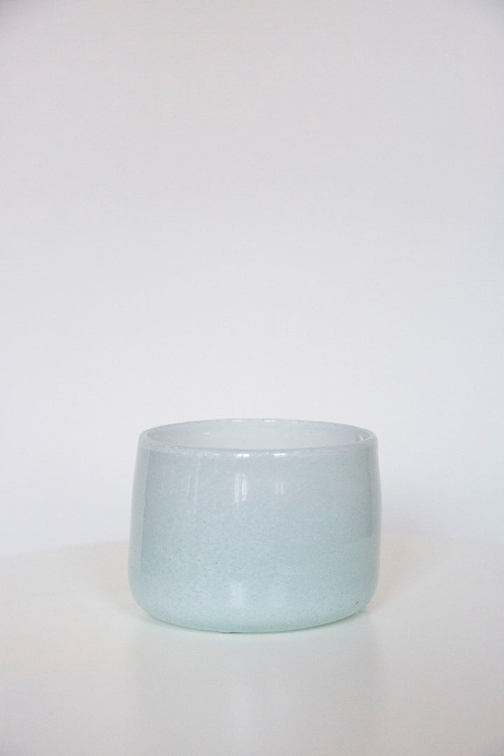 Blown Glass Short Cylindrical Vase, White