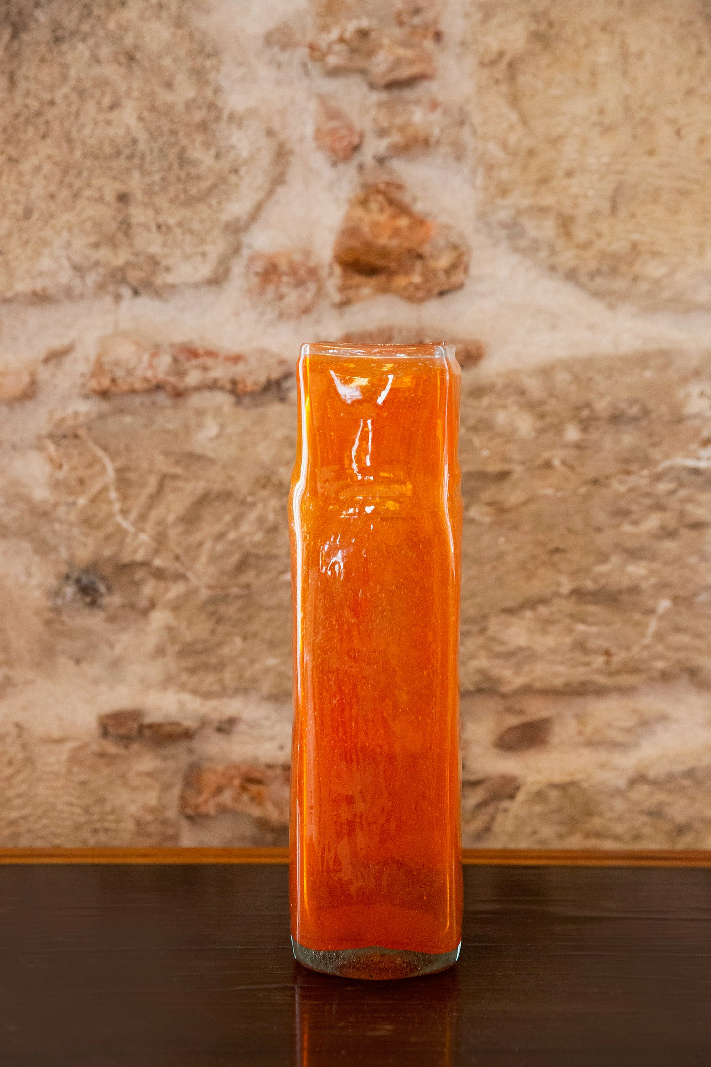 Blown Glass Tall Rectangular Vase, Orange