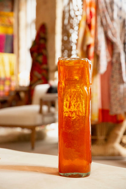 Blown Glass Tall Rectangular Vase, Orange