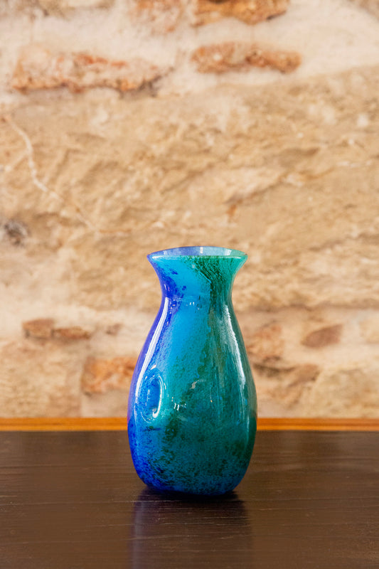 Blown Glass Bulbous Vase, Blue and Green